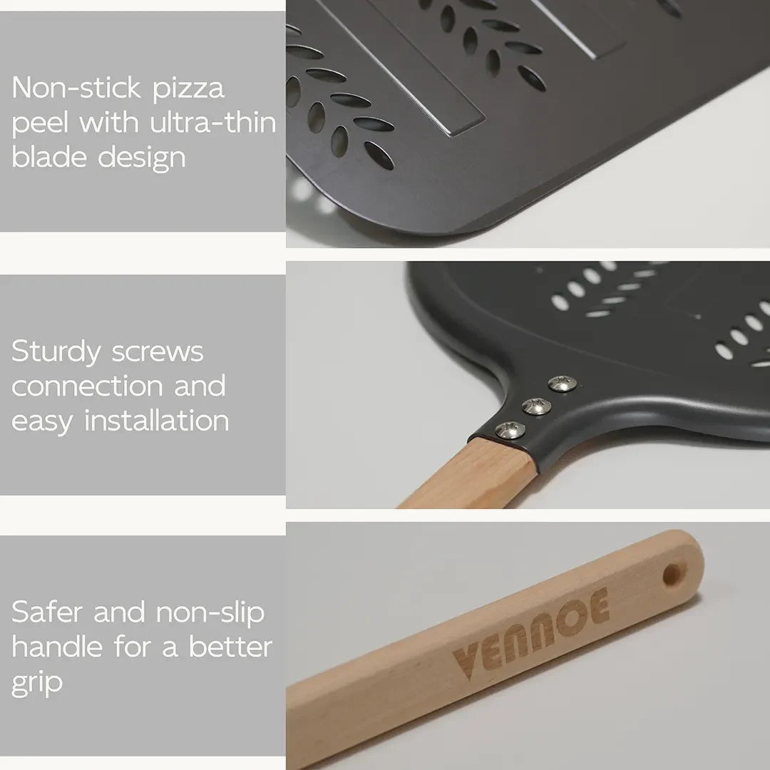 Vennoe 12" Pizza Peel with Wooden Handle