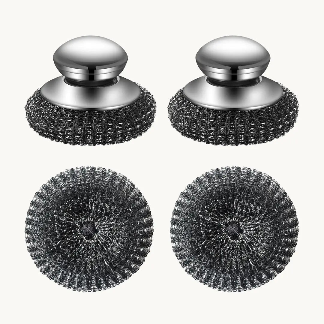 2 Pcs & 2 Replacements Stainless Steel Scouring Pad